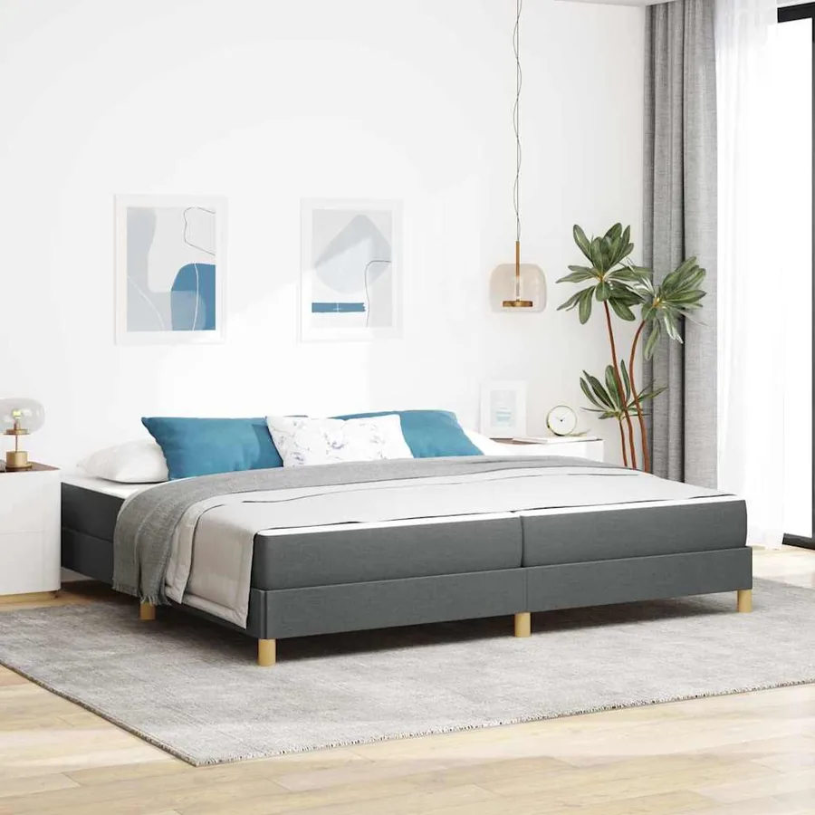 Lit à ressorts avec matelas Gris foncé 200 x 200 cm tissu