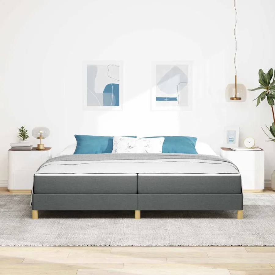 Lit à ressorts avec matelas Gris foncé 200 x 200 cm tissu - 3
