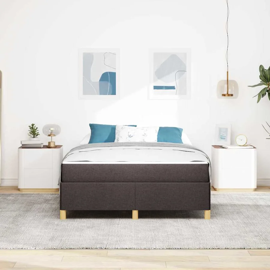 Cadre de lit avec matelas Marron foncé 140 x 200 cm tissu - 3