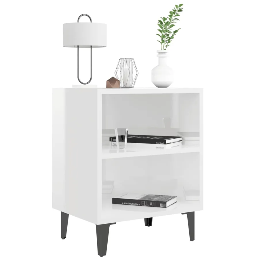 Table de chevet avec pieds en métal blanc brillant 40x30x50 cm - 3
