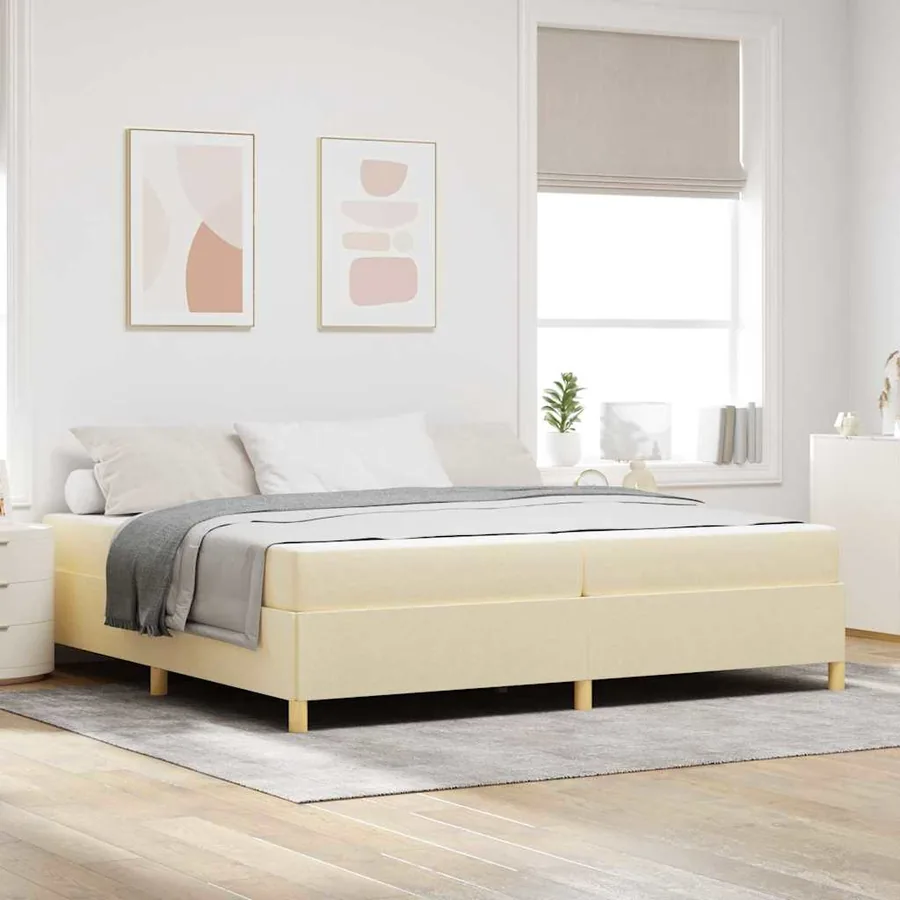 Cadre de lit avec matelas Crème 200 x 200 cm tissu