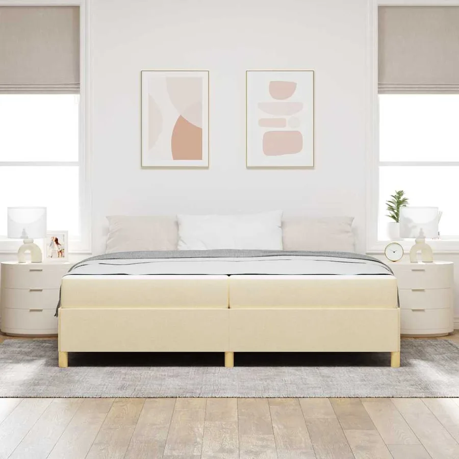 Cadre de lit avec matelas Crème 200 x 200 cm tissu - 3