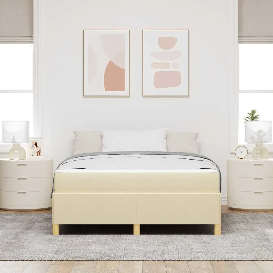 Cadre de lit avec matelas Crème 140 x 200 cm tissu - 3