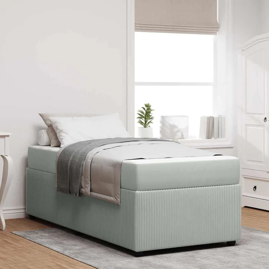 Cadre de lit avec matelas Gris clair 90 x 200 cm tissu