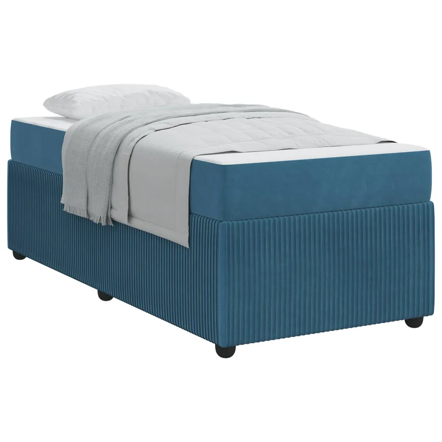 Cadre de lit avec matelas Bleu 90 x 200 cm tissu - 2