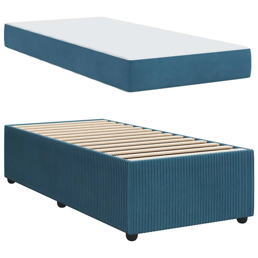 Cadre de lit avec matelas Bleu 90 x 200 cm tissu - 4