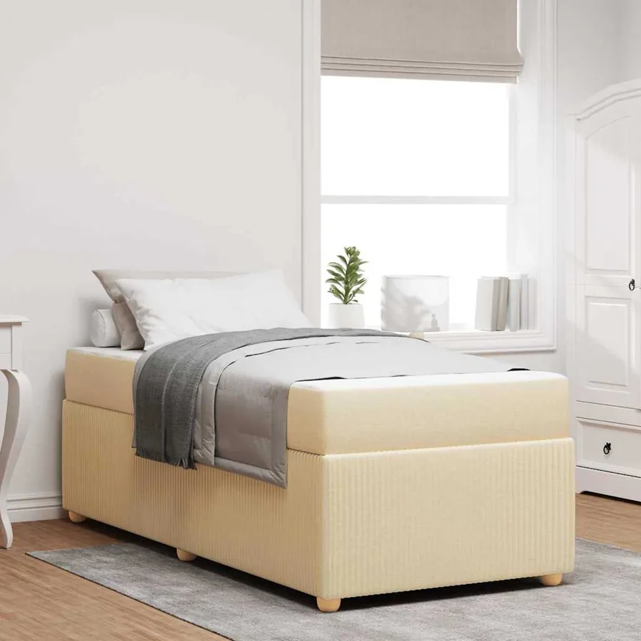 Cadre de lit avec matelas Crème 90 x 190 cm tissu