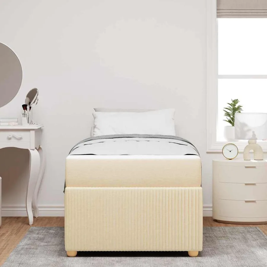 Cadre de lit avec matelas Crème 90 x 190 cm tissu - 3