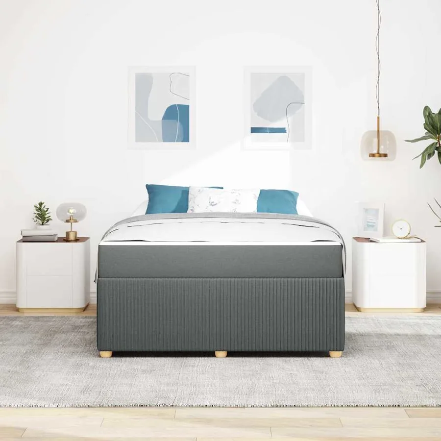 Cadre de lit avec matelas Gris foncé 140 x 200 cm tissu - 3