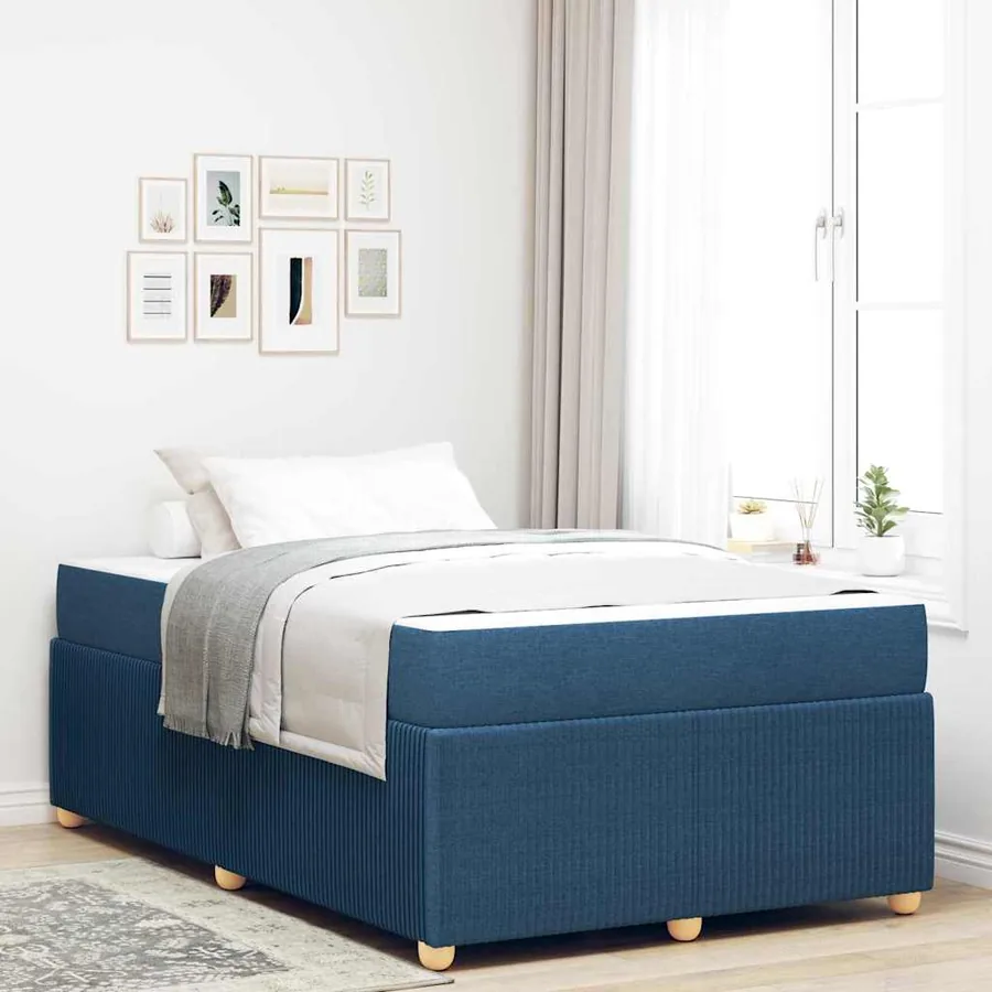 Cadre de lit avec matelas Bleu 120 x 200 cm tissu