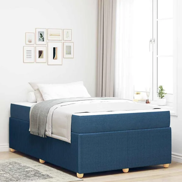 Cadre de lit avec matelas Bleu 120 x 200 cm tissu