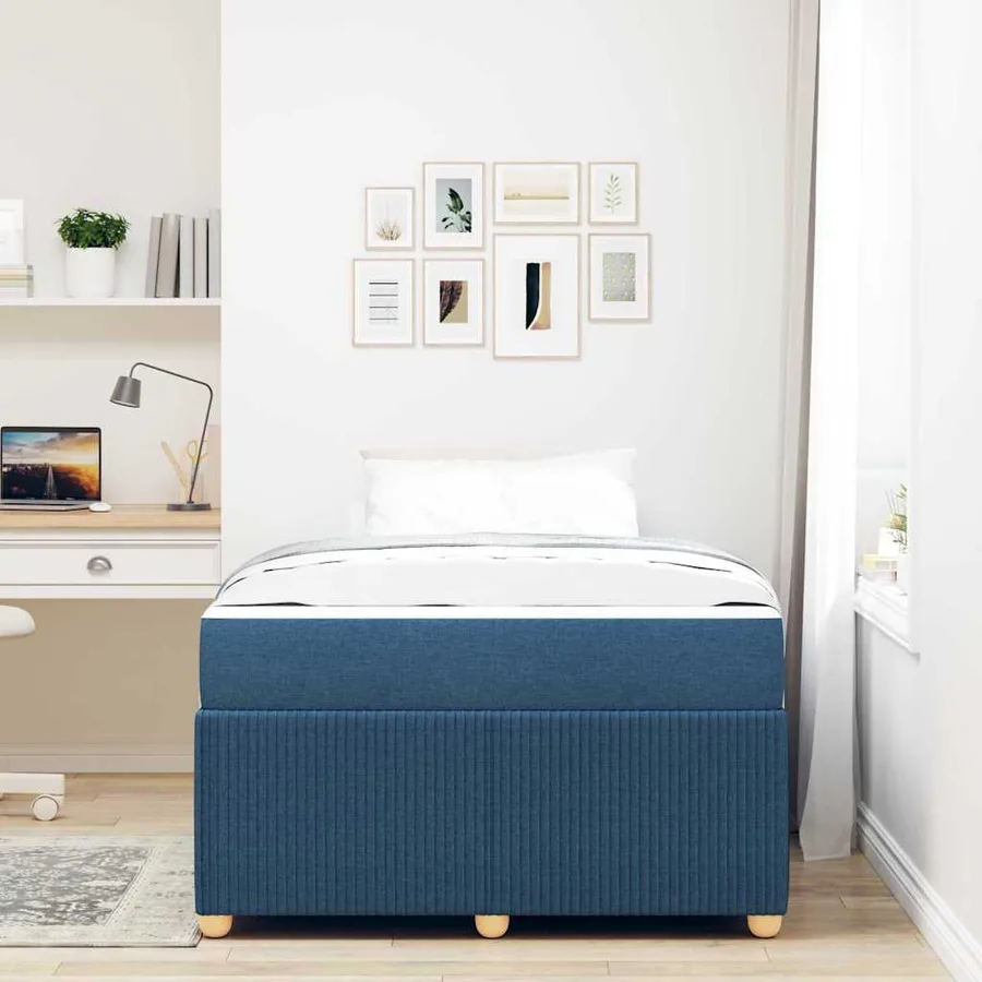 Cadre de lit avec matelas Bleu 120 x 200 cm tissu - 3