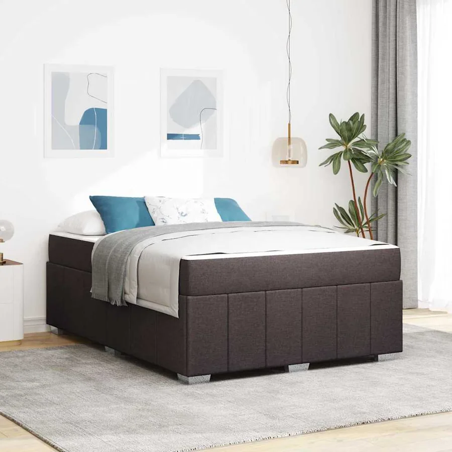Cadre de lit avec matelas Marron foncé 140 x 200 cm tissu