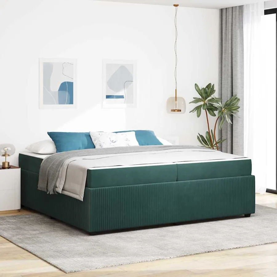 Cadre de lit avec matelas Vert foncé 200 x 200 cm tissu