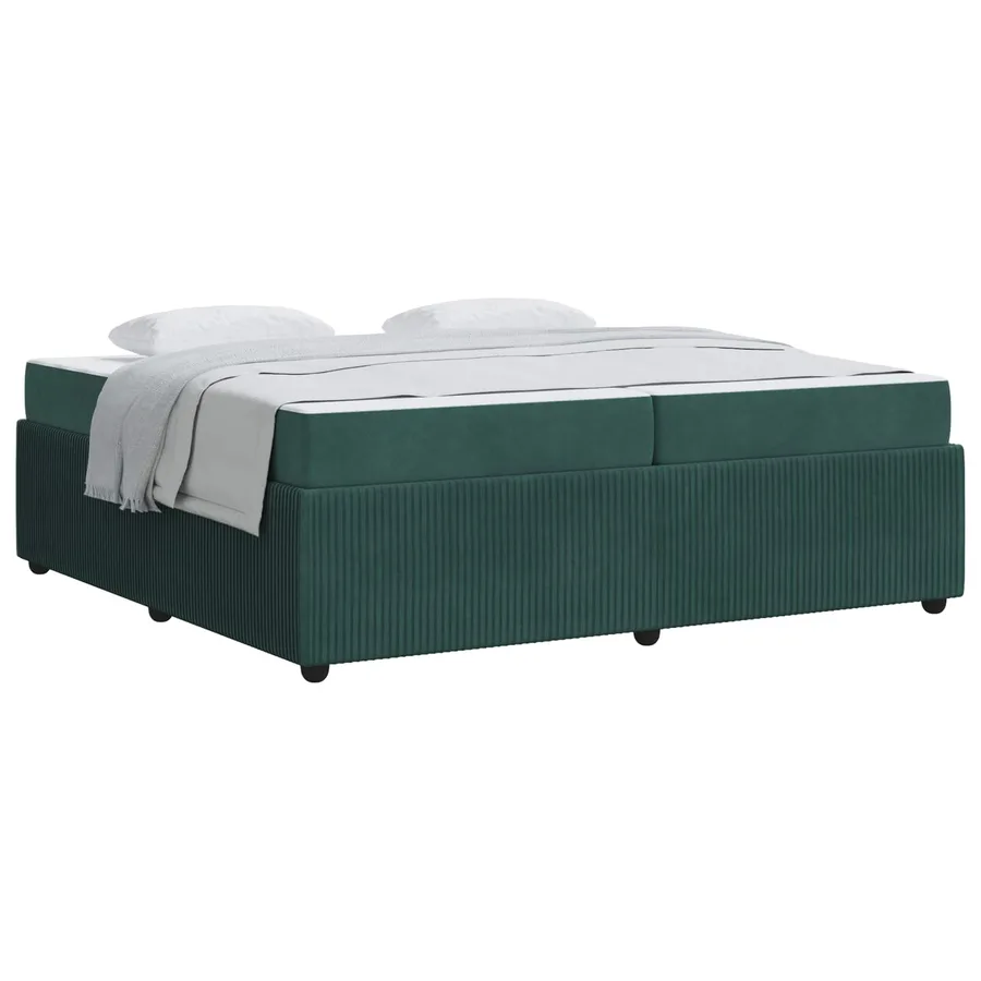 Cadre de lit avec matelas Vert foncé 200 x 200 cm tissu - 2