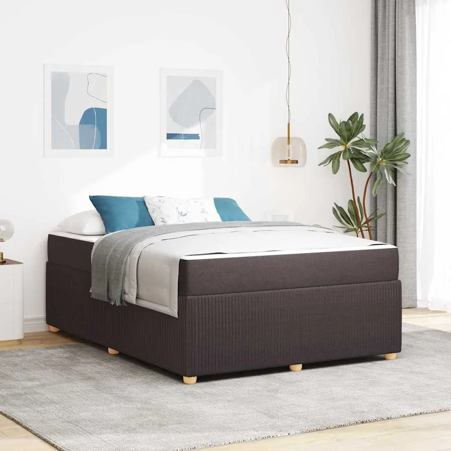 Cadre de lit avec matelas Marron foncé 160 x 200 cm tissu