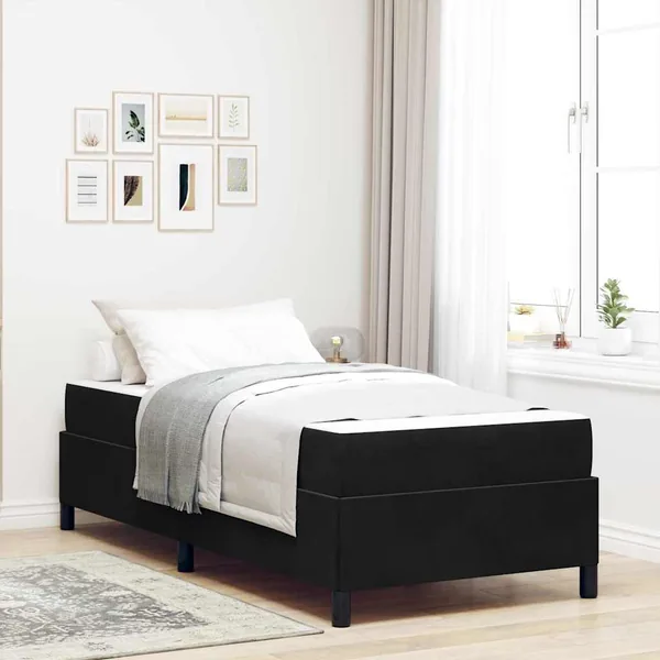 Cadre de lit avec matelas Noir 90 x 190 cm tissu