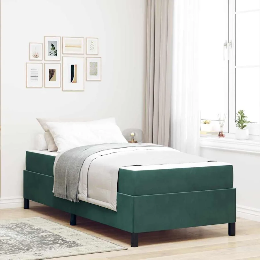 Cadre de lit avec matelas Vert foncé 100 x 200 cm tissu