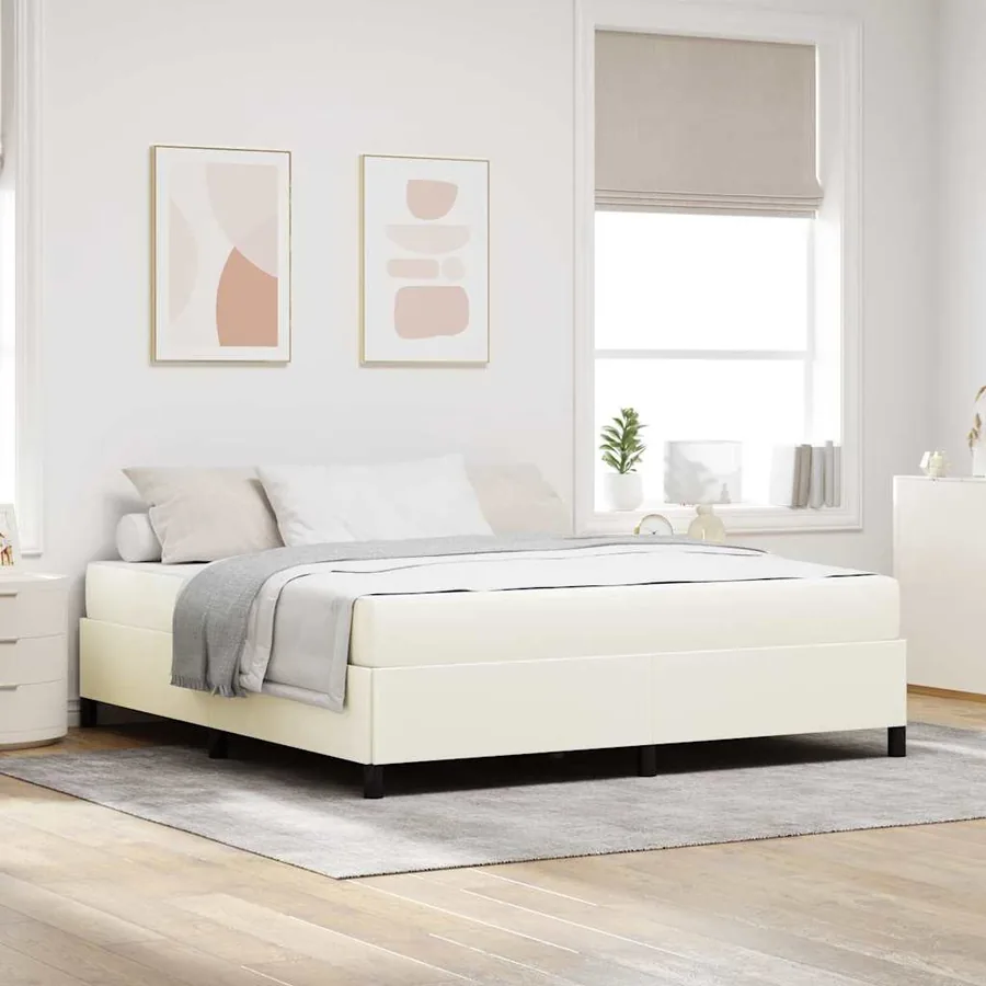 Cadre de lit avec matelas Crème 180 x 200 cm tissu