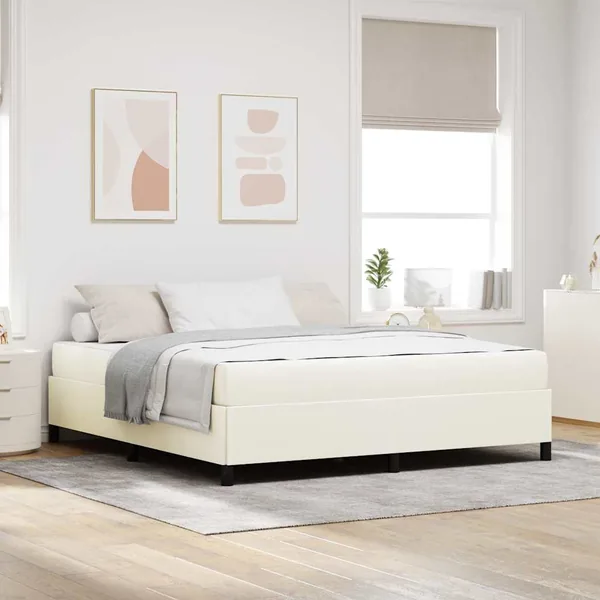 Cadre de lit avec matelas Crème 180 x 200 cm tissu