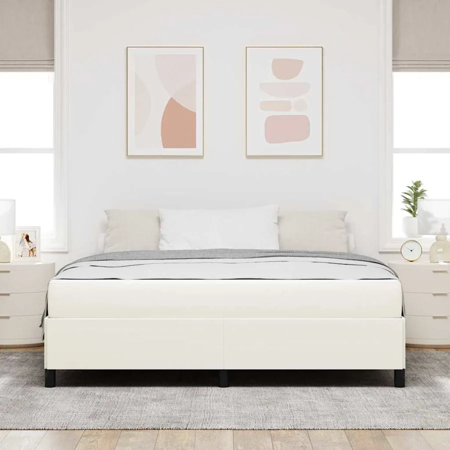 Cadre de lit avec matelas Crème 180 x 200 cm tissu - 3