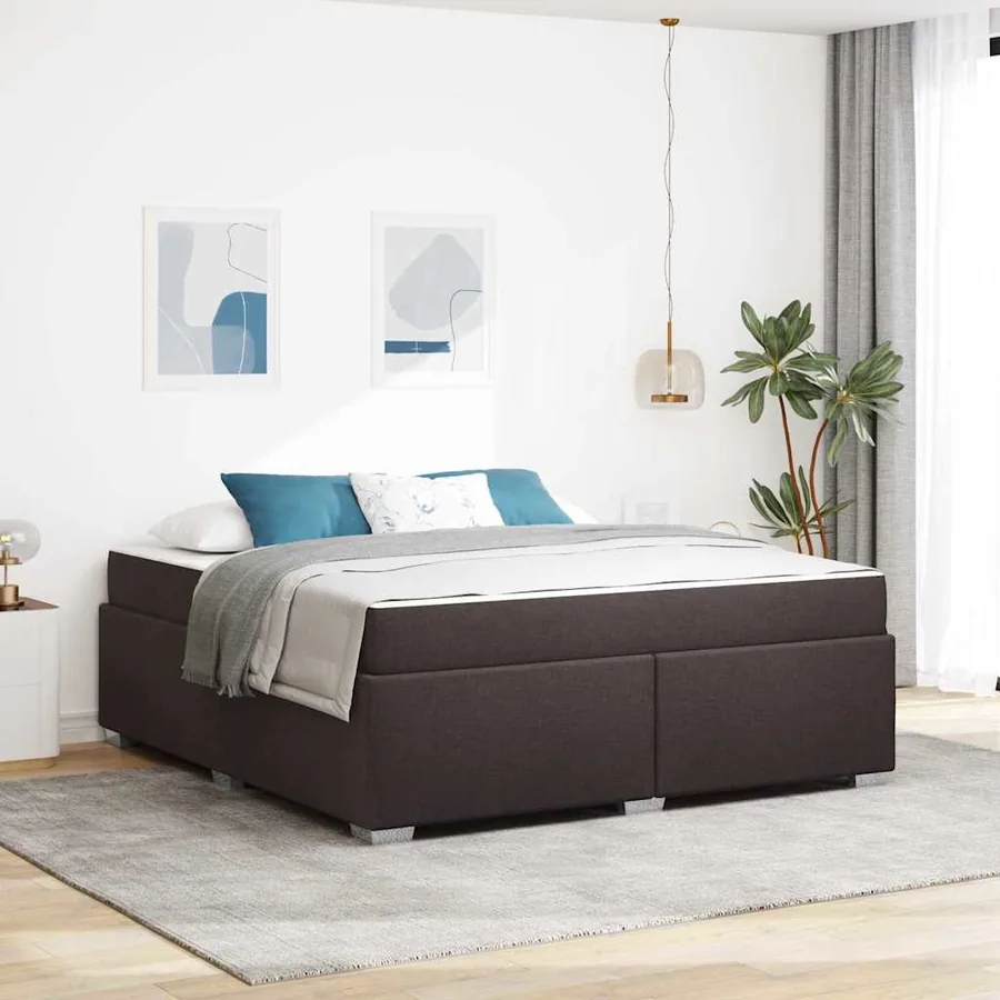 Cadre de lit avec matelas Marron foncé 180 x 200 cm tissu