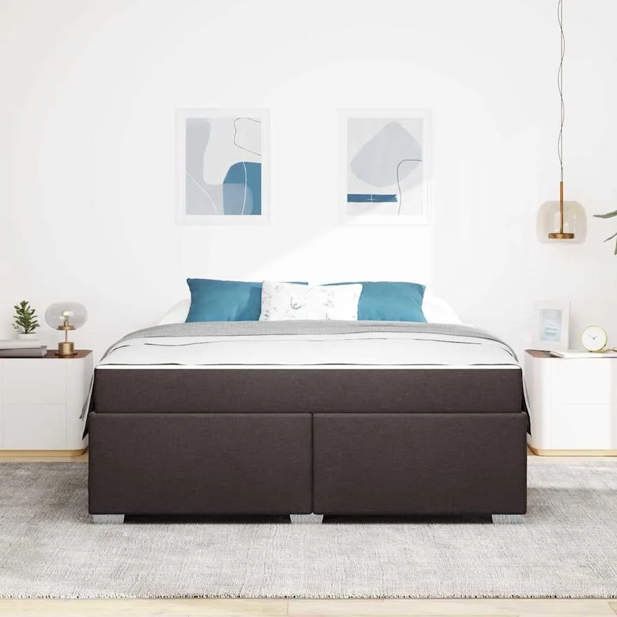 Cadre de lit avec matelas Marron foncé 180 x 200 cm tissu - 3