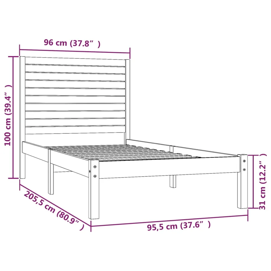 Cadre de lit sans matelas blanc 90x200 cm bois massif - 6