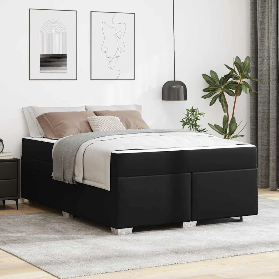 Cadre de lit avec matelas Noir 140 x 200 cm tissu