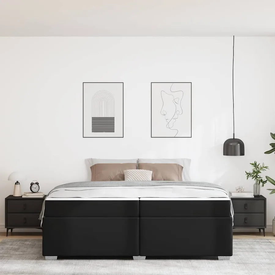 Cadre de lit avec matelas Noir 200 x 200 cm tissu - 3