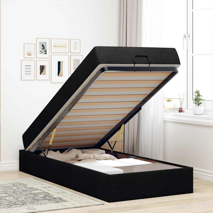 Cadre de lit avec matelas 2 pcs Noir tissu - 4
