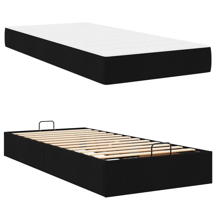 Cadre de lit avec matelas 2 pcs Noir tissu - 5