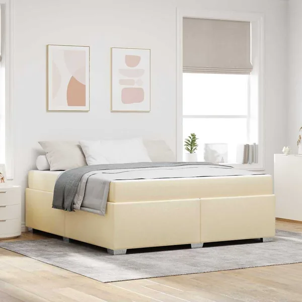 Cadre de lit avec matelas Crème 180 x 200 cm tissu