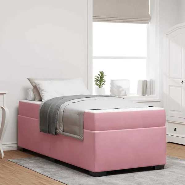 Cadre de lit avec matelas Rose 80 x 200 cm tissu