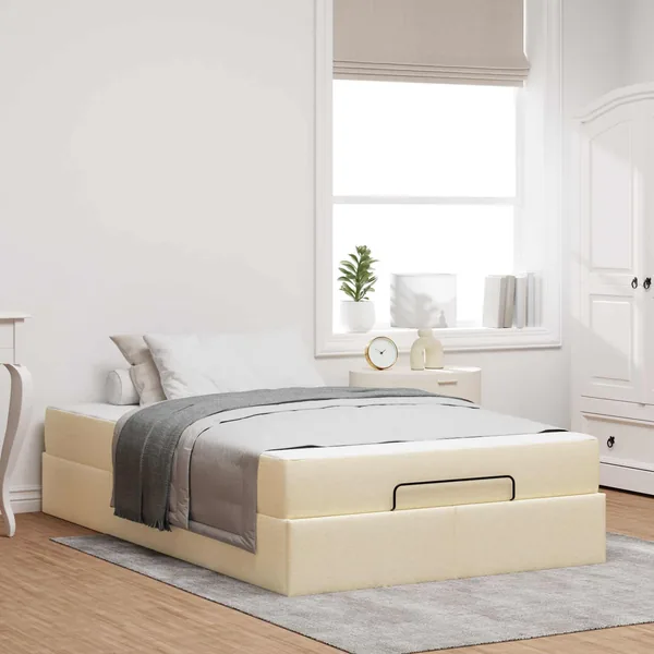 Cadre de lit avec matelas 2 pcs Crème tissu