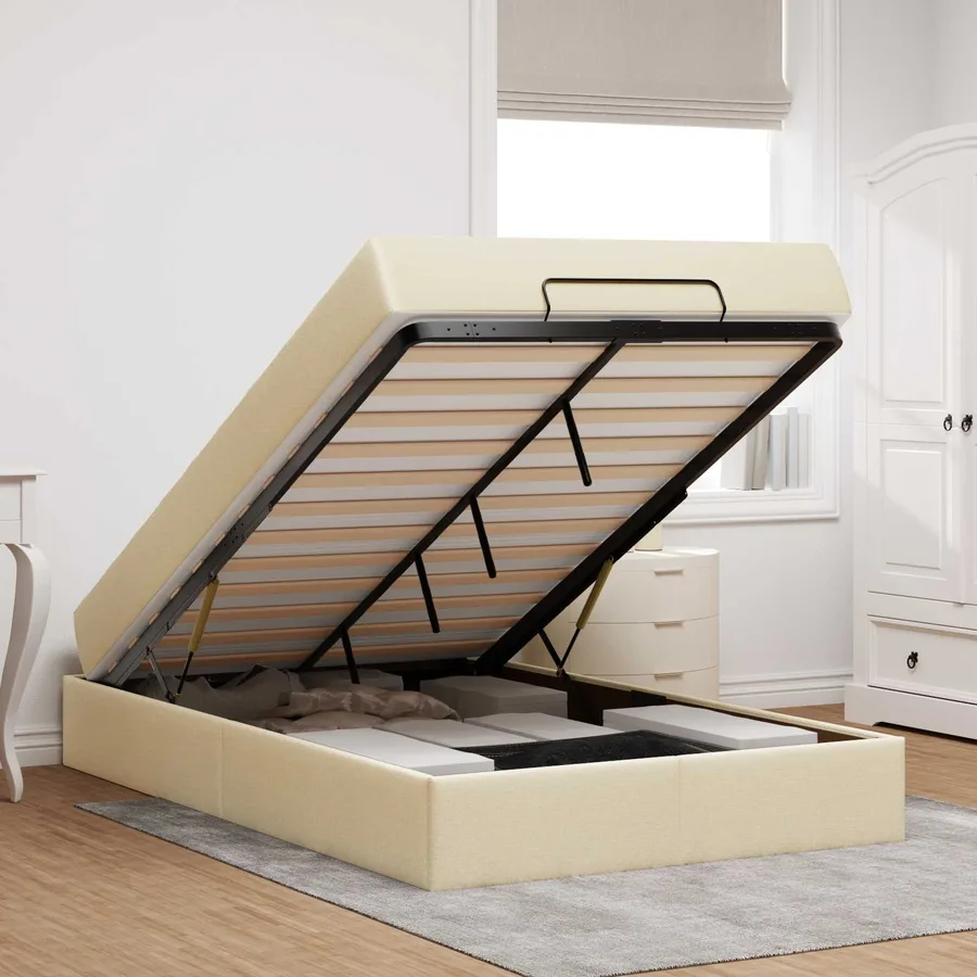 Cadre de lit avec matelas 2 pcs Crème tissu - 4