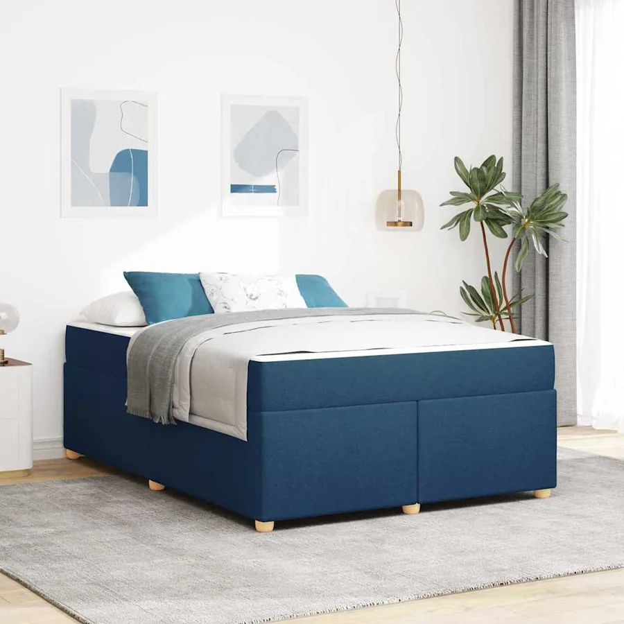 Cadre de lit avec matelas Bleu 140 x 200 cm tissu