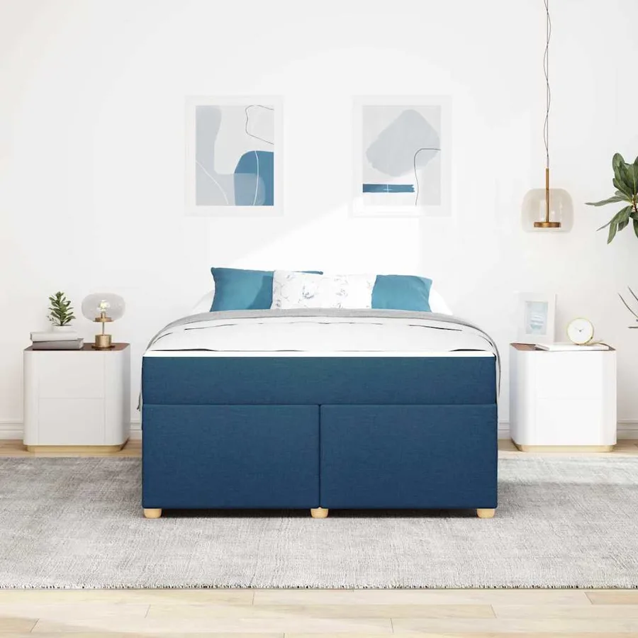 Cadre de lit avec matelas Bleu 140 x 200 cm tissu - 3
