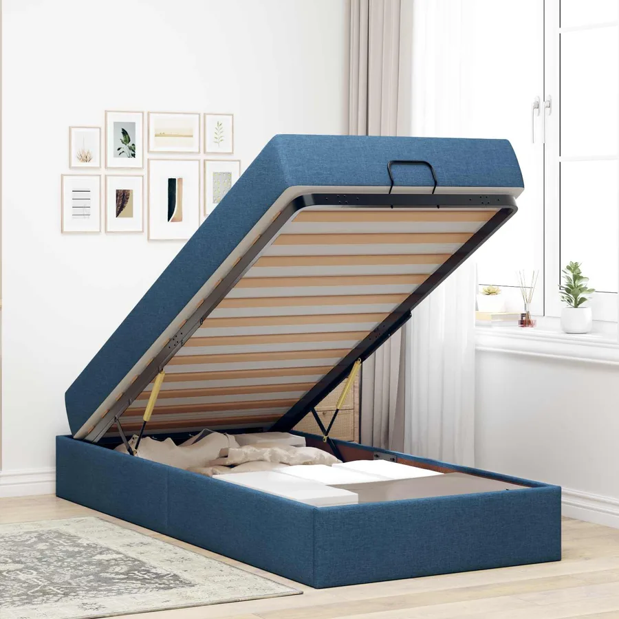 Cadre de lit avec matelas 2 pcs Bleu tissu - 4