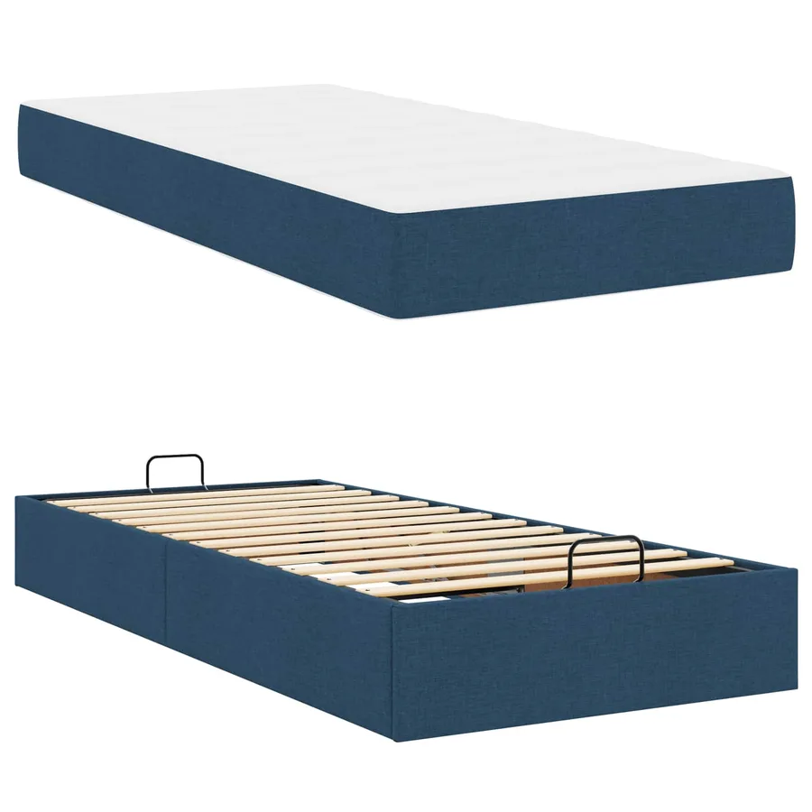 Cadre de lit avec matelas 2 pcs Bleu tissu - 6