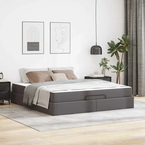 Cadre de lit avec matelas Autre 2 pcs Gris PVC