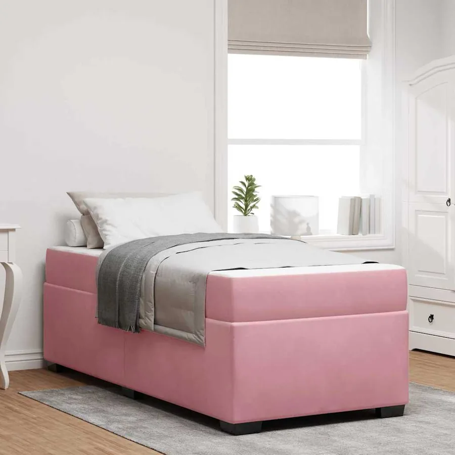 Cadre de lit avec matelas Rose 90 x 200 cm tissu