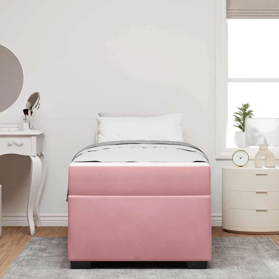 Cadre de lit avec matelas Rose 90 x 200 cm tissu - 3