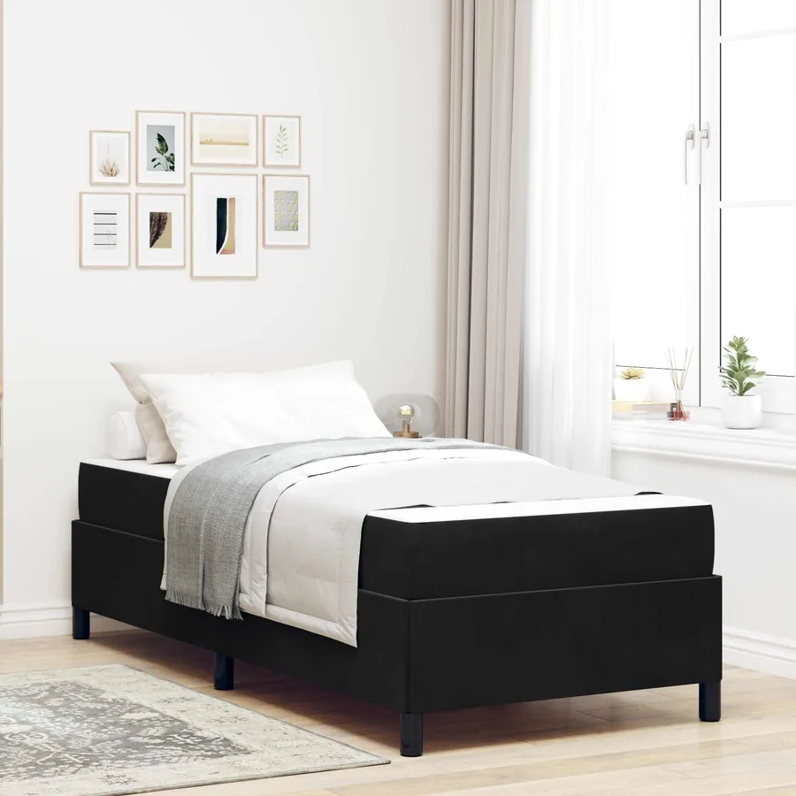 Cadre de lit avec matelas Noir 80 x 200 cm tissu