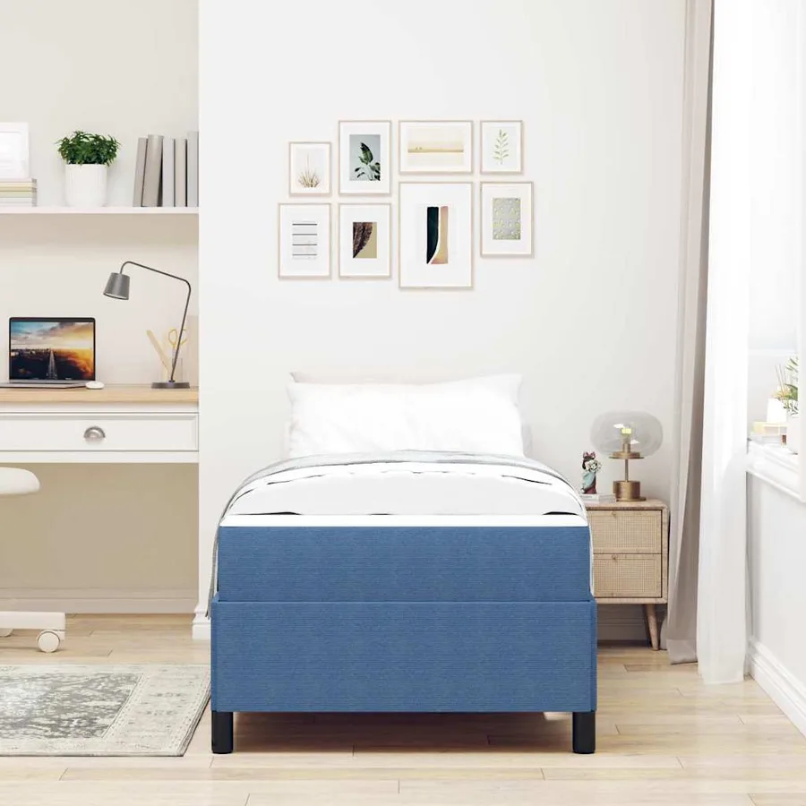 Cadre de lit avec matelas Bleu 80 x 200 cm tissu - 3