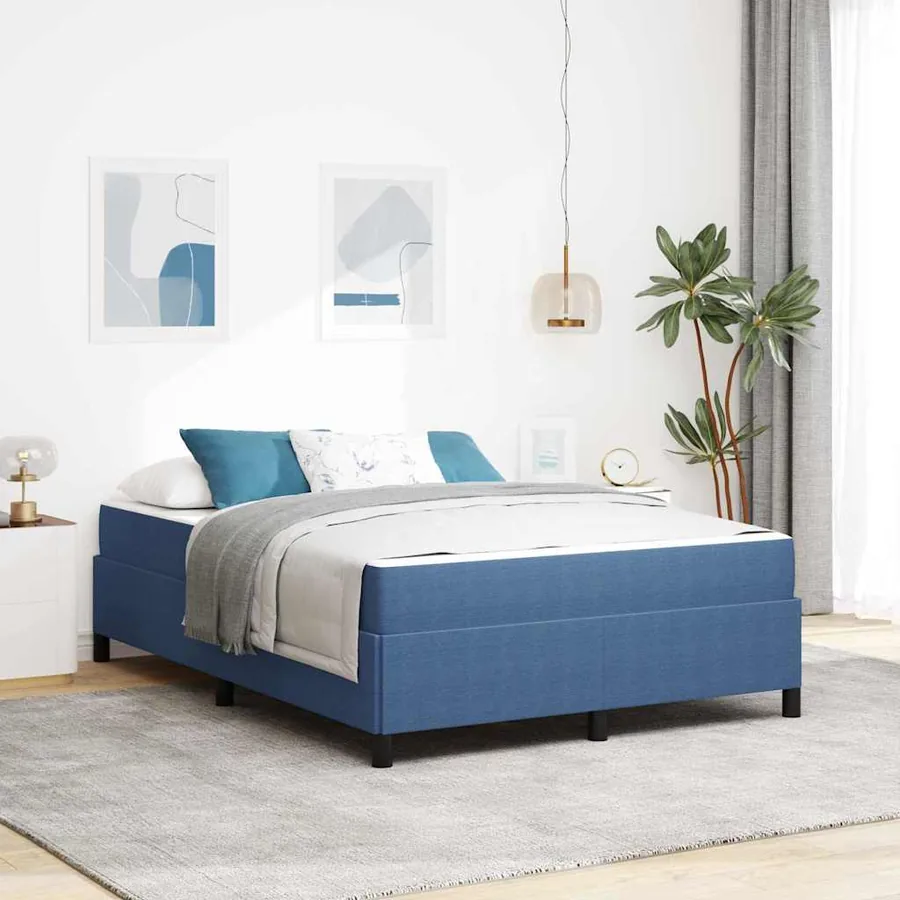Cadre de lit avec matelas Bleu 140 x 190 cm tissu