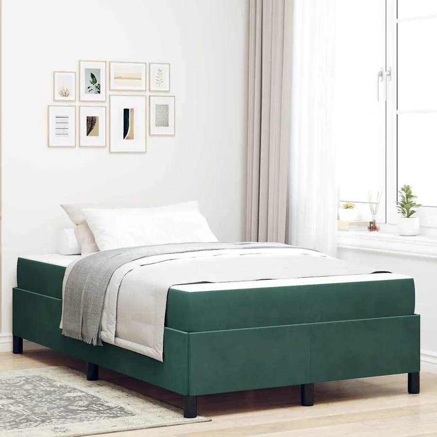Cadre de lit avec matelas Vert foncé 120 x 190 cm tissu