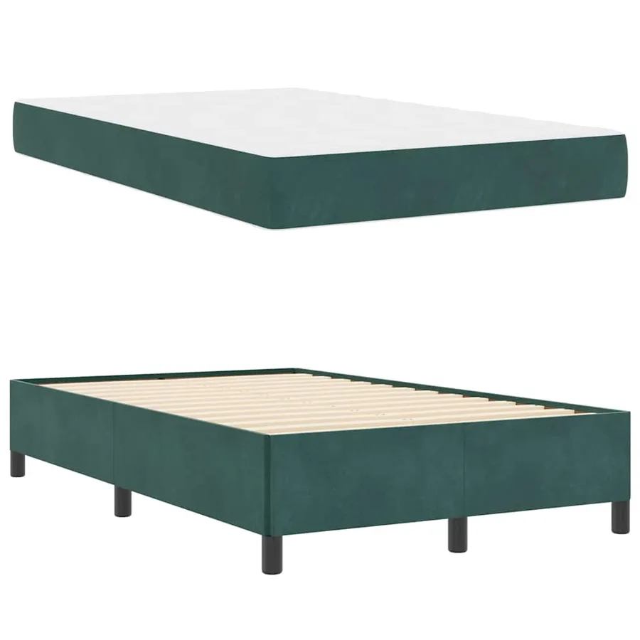 Cadre de lit avec matelas Vert foncé 120 x 190 cm tissu - 4