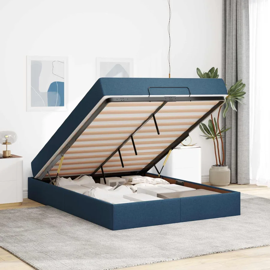 Cadre de lit avec matelas 2 pcs Bleu tissu - 4