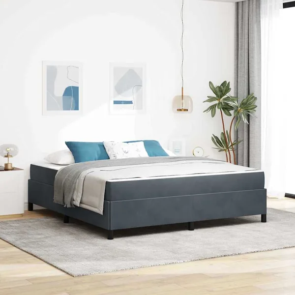Cadre de lit avec matelas Gris foncé 180 x 200 cm tissu